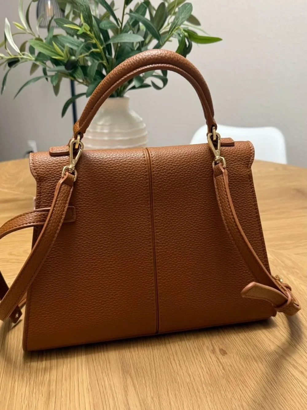 JW PEI Structured Top-Handle Satchel in Cognac